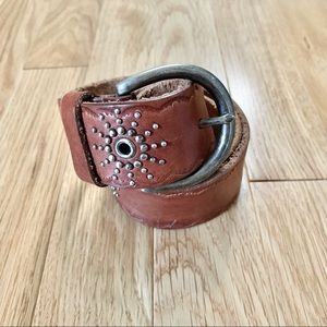 Brown Leather Sunburst Studded Belt | Sz S